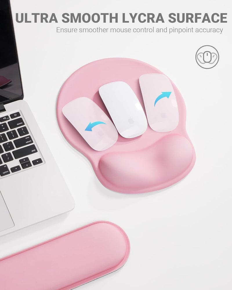 Laborio Ergonomic Mouse Pad Wrist Support Set, Memory Foam Keyboard Wrist Rest Set, Relieve Wrist Pain Keyboard Pad, Non-Slip Base Mousepad(Pink Set) - Image 3